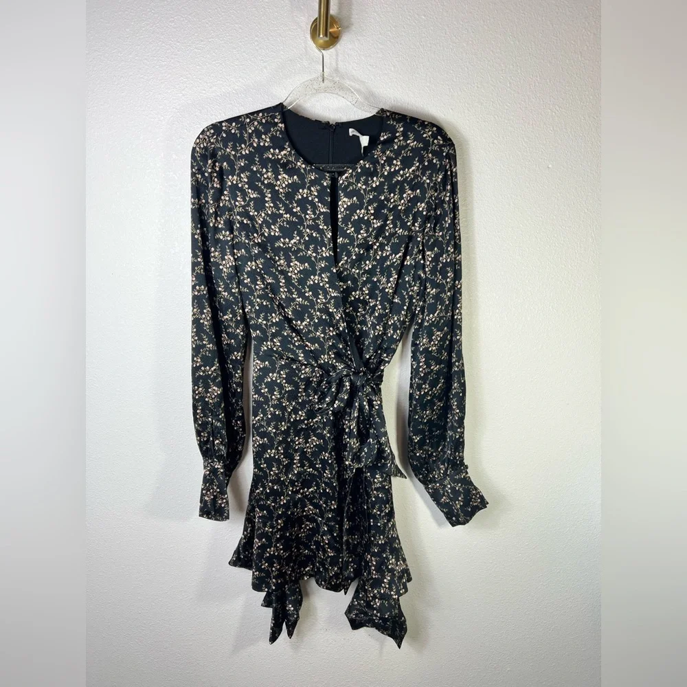 Jonathan Simkhai Hammered Silk Keyhole Tie-Front Asymmetrical Floral Dress Sz 1 - Picture 2 of 14